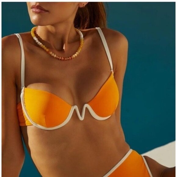 L Space  Bikini Top Women Orange & Cream Nico Underwire Size Medium Beachy Pool - Picture 1 of 8